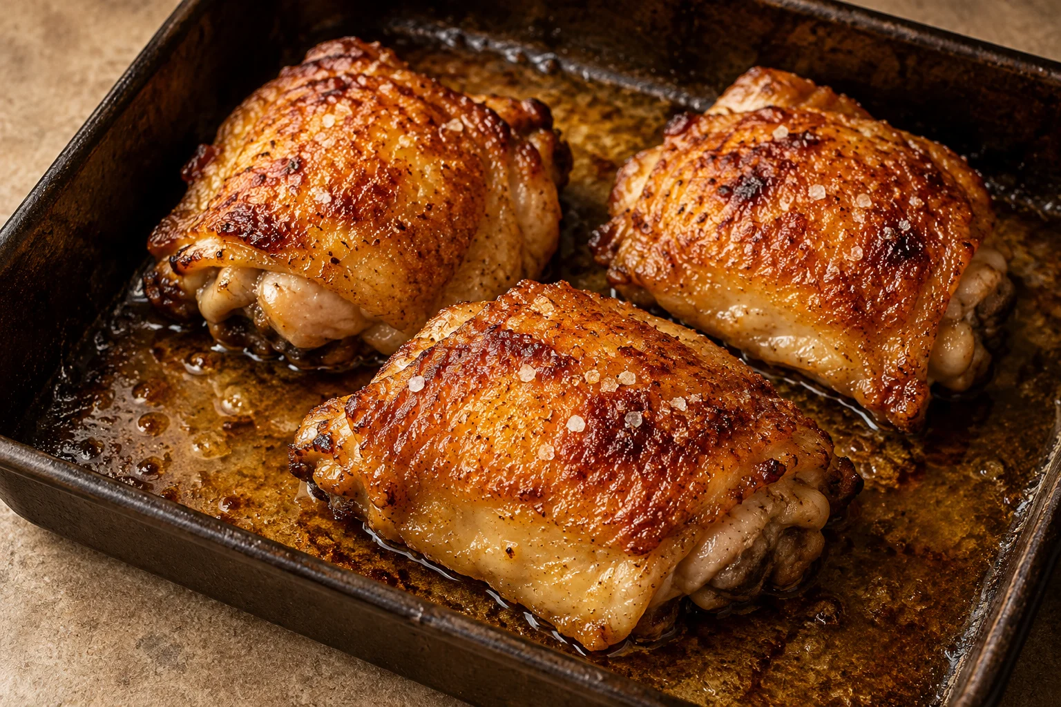 Golden roasted chicken thighs