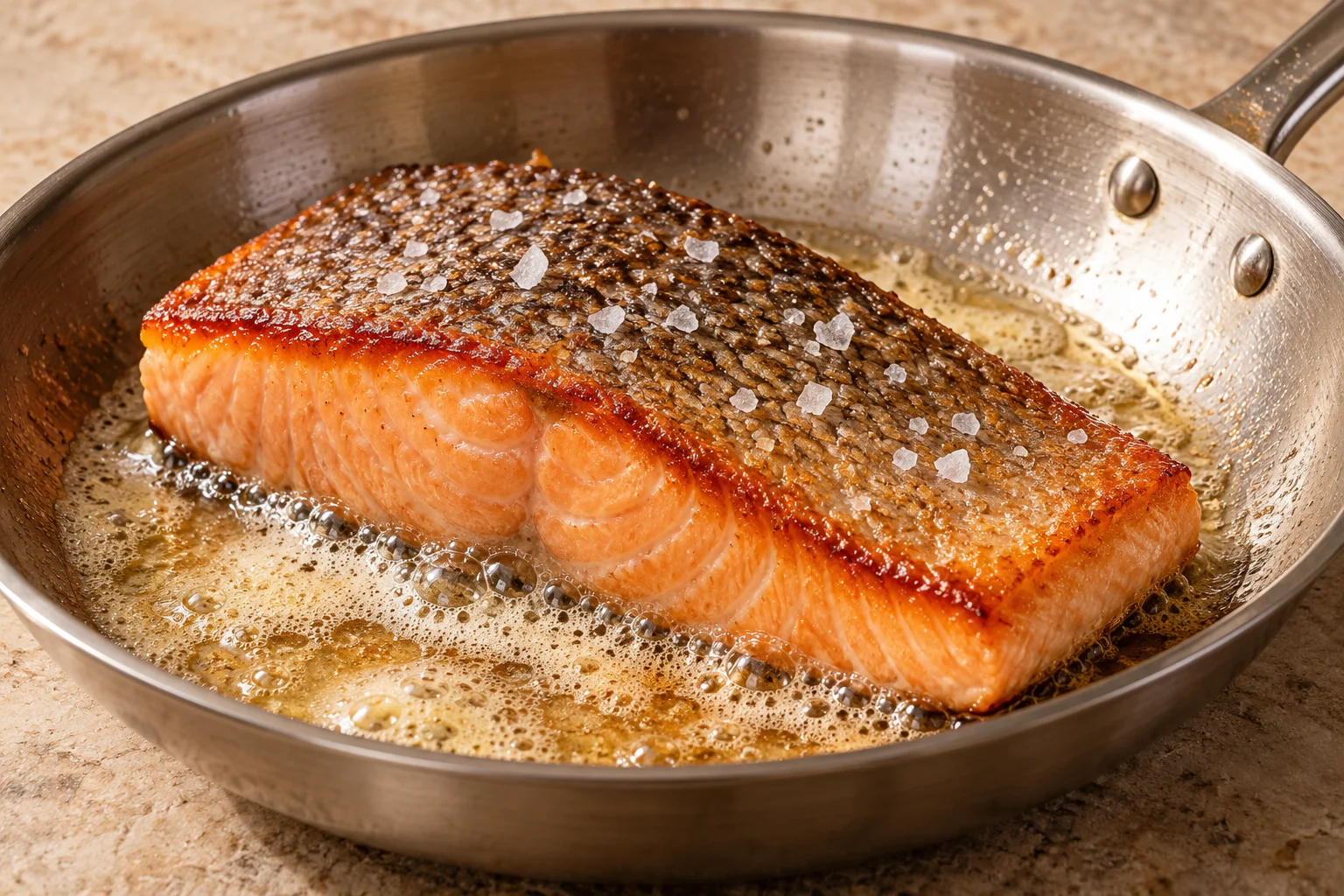 Salmon crisped in butter