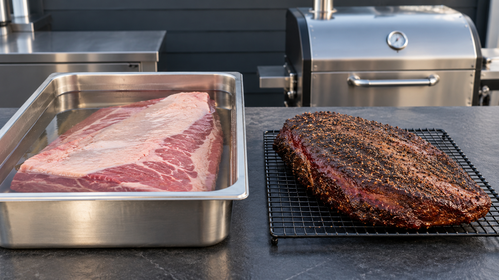 Corned Beef vs. Pastrami: One Brine, Two Very Different Finishes step shown in the kitchen