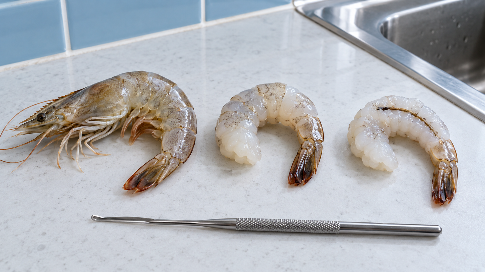 Peeling and Deveining Shrimp Without Wasting Half of It step shown in the kitchen